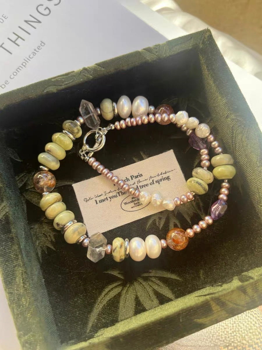 #PN1320 The Lyric Edition| Summer Vacation | Freshwater pearl necklace 11-12mm big bun pearl 46cm herkimer diamond quartz towers big turquoise abacus hematoid with strong sheen amethyst metallic purple baby bun pearls