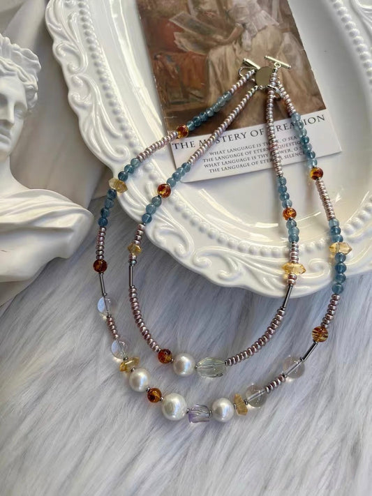 #PN1317 The Lyric Edition| Royal Blue | Freshwater pearl necklace baby bun purple pearls devil aquamarine green quartz freeform big wrinkle baroque pearl amethyst amber citrine towers clear quartz
