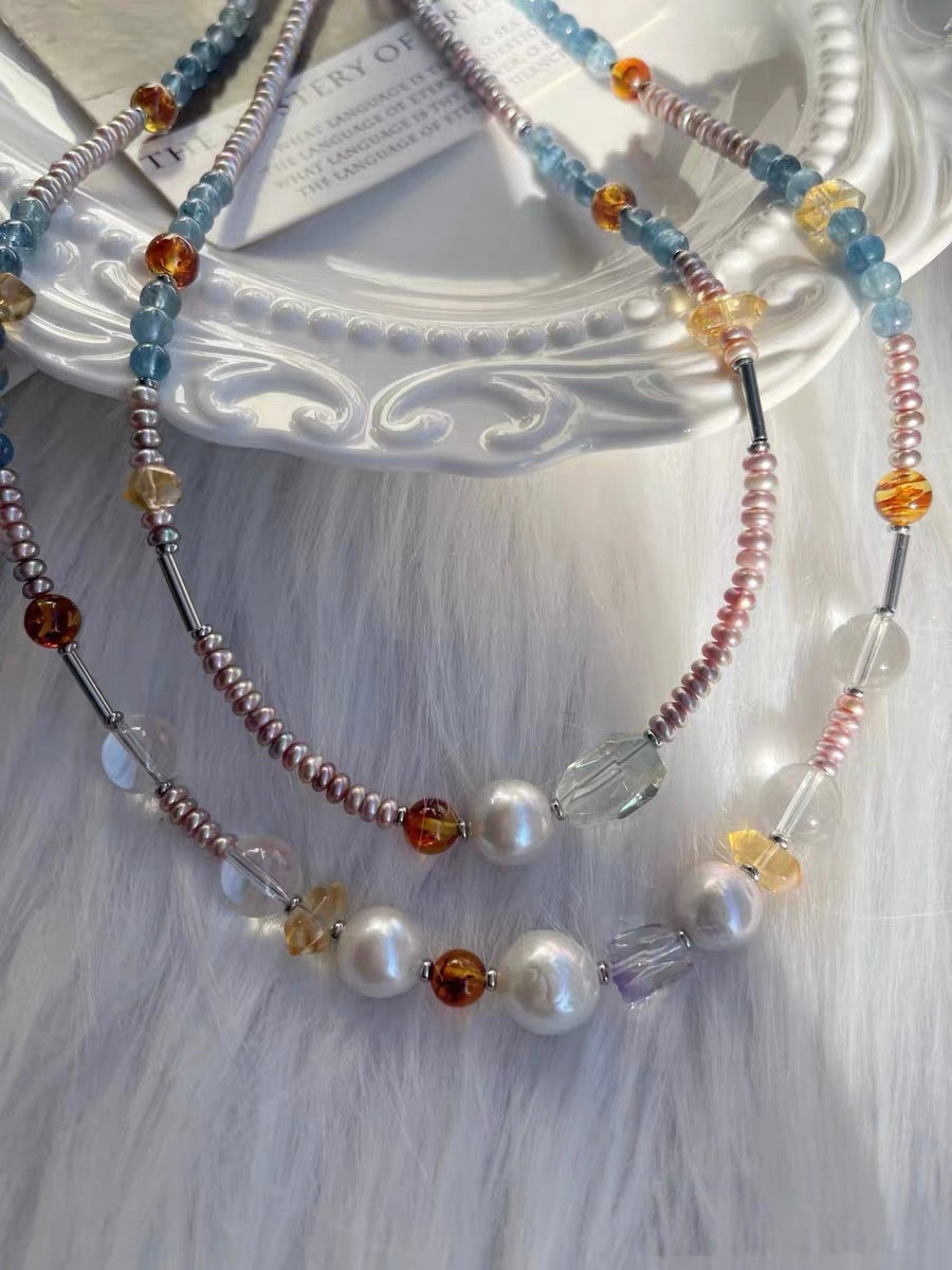 #PN1317 The Lyric Edition| Royal Blue | Freshwater pearl necklace baby bun purple pearls devil aquamarine green quartz freeform big wrinkle baroque pearl amethyst amber citrine towers clear quartz