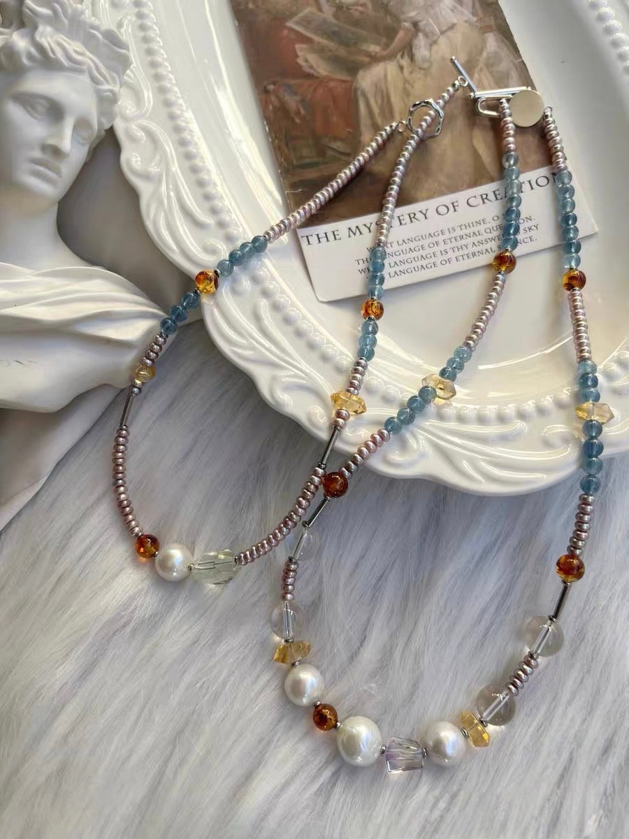 #PN1317 The Lyric Edition| Royal Blue | Freshwater pearl necklace baby bun purple pearls devil aquamarine green quartz freeform big wrinkle baroque pearl amethyst amber citrine towers clear quartz