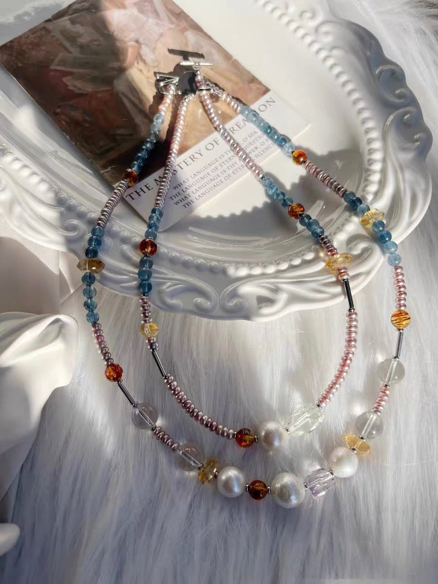 #PN1317 The Lyric Edition| Royal Blue | Freshwater pearl necklace baby bun purple pearls devil aquamarine green quartz freeform big wrinkle baroque pearl amethyst amber citrine towers clear quartz