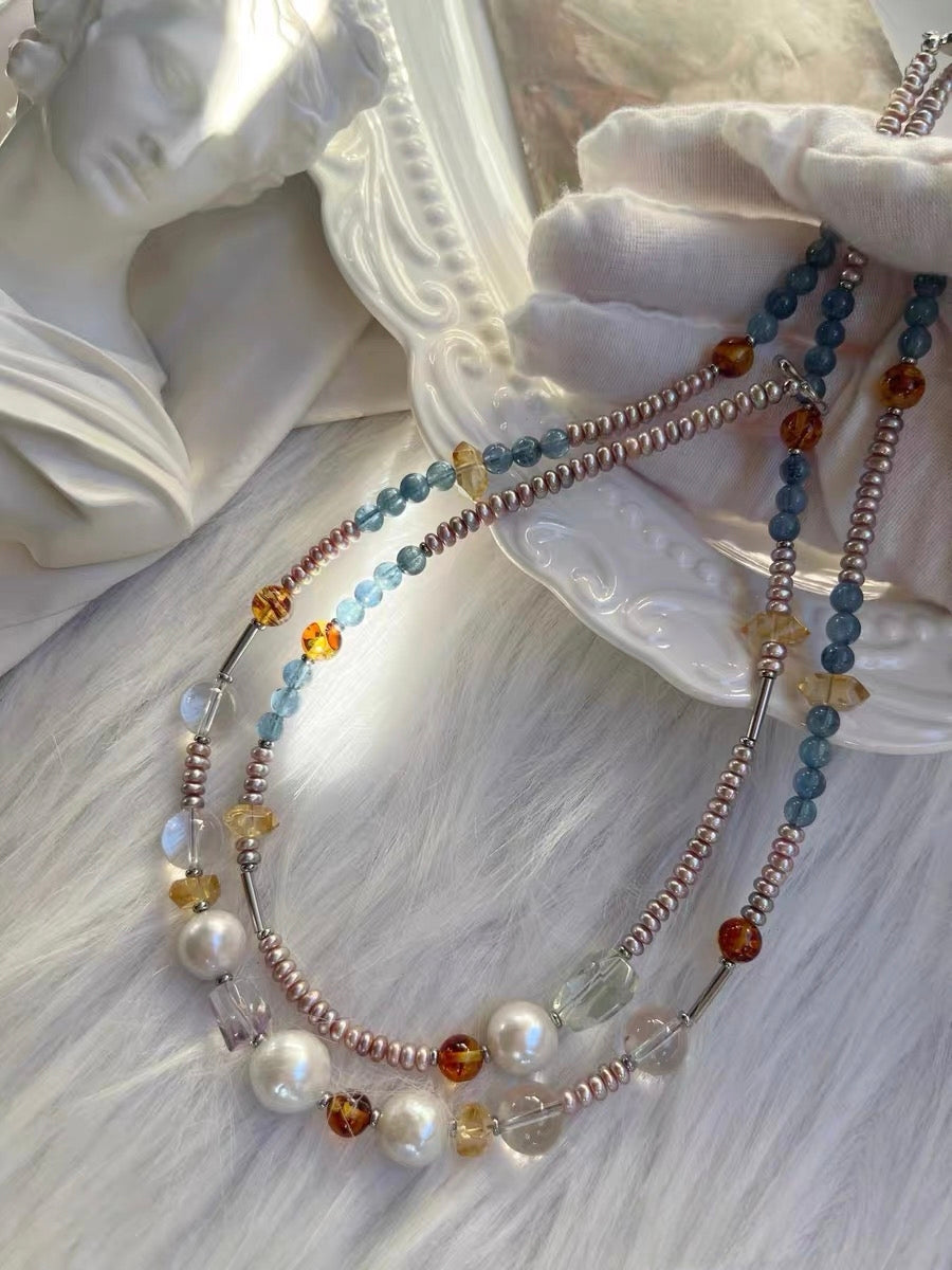 #PN1317 The Lyric Edition| Royal Blue | Freshwater pearl necklace baby bun purple pearls devil aquamarine green quartz freeform big wrinkle baroque pearl amethyst amber citrine towers clear quartz