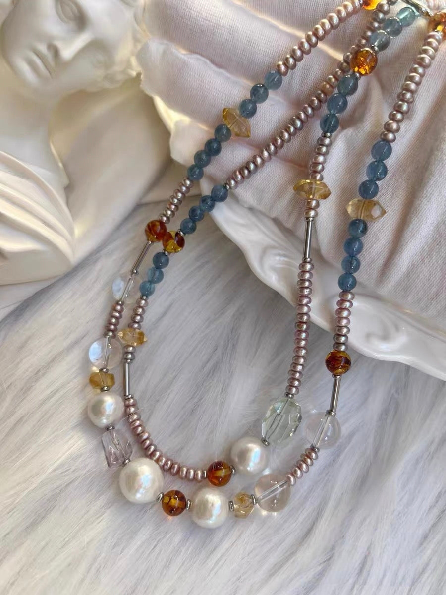 #PN1317 The Lyric Edition| Royal Blue | Freshwater pearl necklace baby bun purple pearls devil aquamarine green quartz freeform big wrinkle baroque pearl amethyst amber citrine towers clear quartz