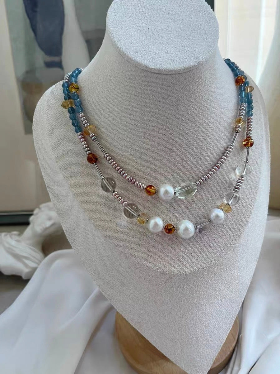 #PN1317 The Lyric Edition| Royal Blue | Freshwater pearl necklace baby bun purple pearls devil aquamarine green quartz freeform big wrinkle baroque pearl amethyst amber citrine towers clear quartz