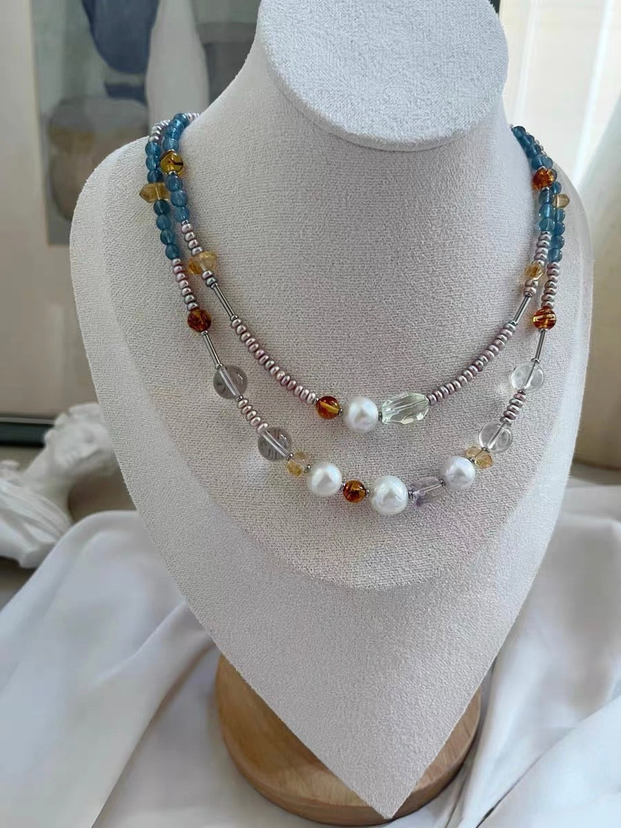 #PN1317 The Lyric Edition| Royal Blue | Freshwater pearl necklace baby bun purple pearls devil aquamarine green quartz freeform big wrinkle baroque pearl amethyst amber citrine towers clear quartz