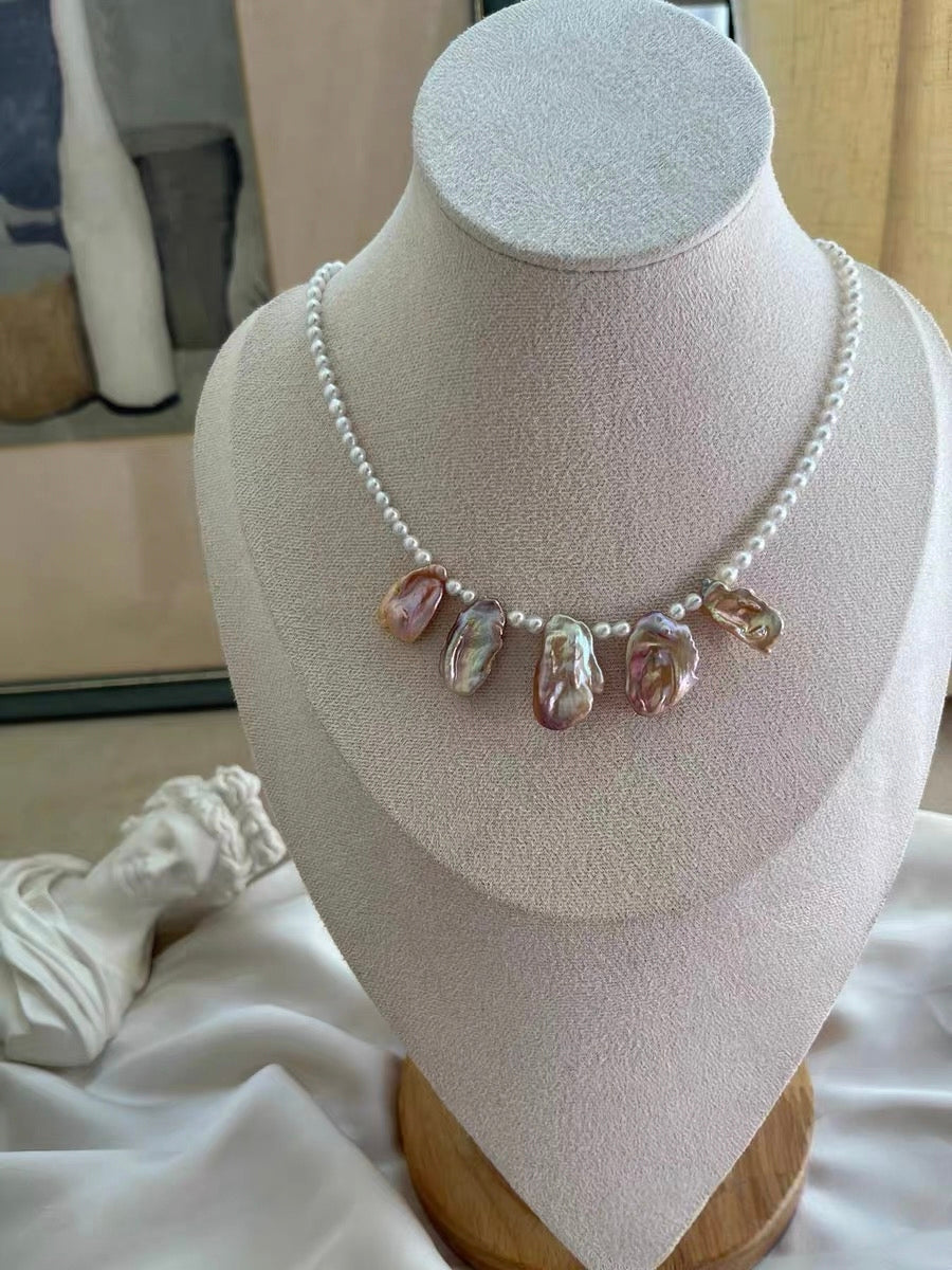 #PN1313 The Lumia Edition| golden bubble | Freshwater pearl necklace aurora baby pearls big flower petal baroque pearls superb lustre