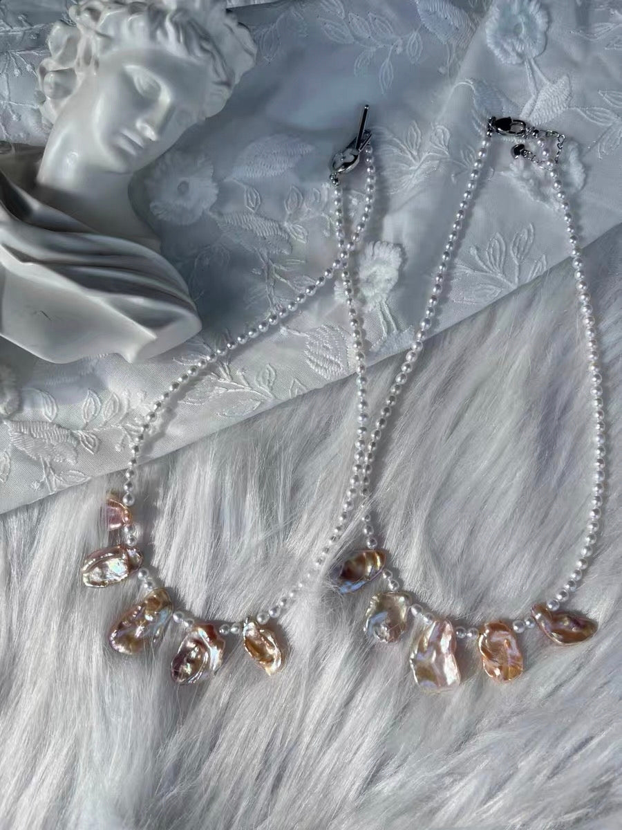 #PN1313 The Lumia Edition| golden bubble | Freshwater pearl necklace aurora baby pearls big flower petal baroque pearls superb lustre