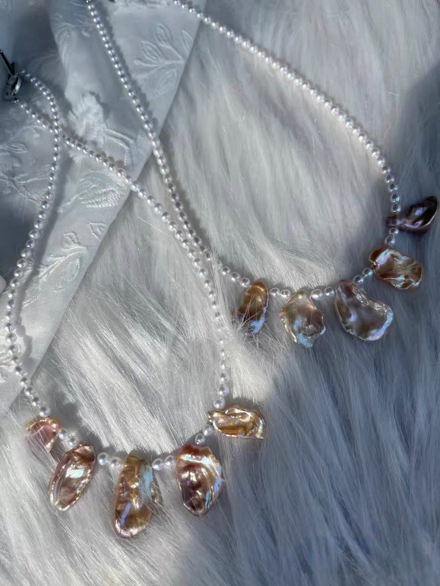 #PN1313 The Lumia Edition| golden bubble | Freshwater pearl necklace aurora baby pearls big flower petal baroque pearls superb lustre