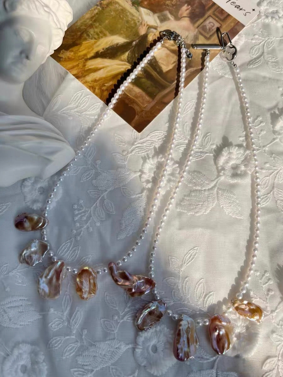 #PN1313 The Lumia Edition| golden bubble | Freshwater pearl necklace aurora baby pearls big flower petal baroque pearls superb lustre