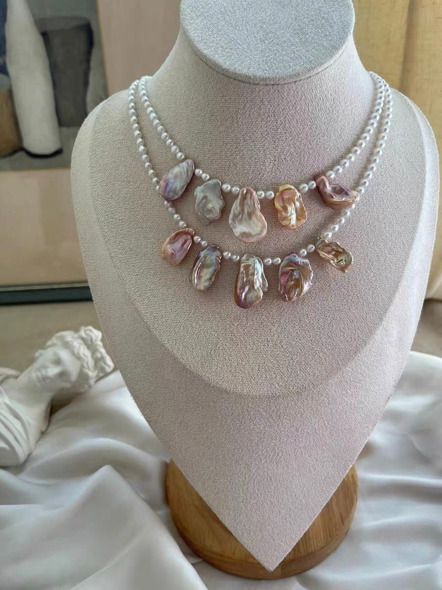 #PN1313 The Lumia Edition| golden bubble | Freshwater pearl necklace aurora baby pearls big flower petal baroque pearls superb lustre