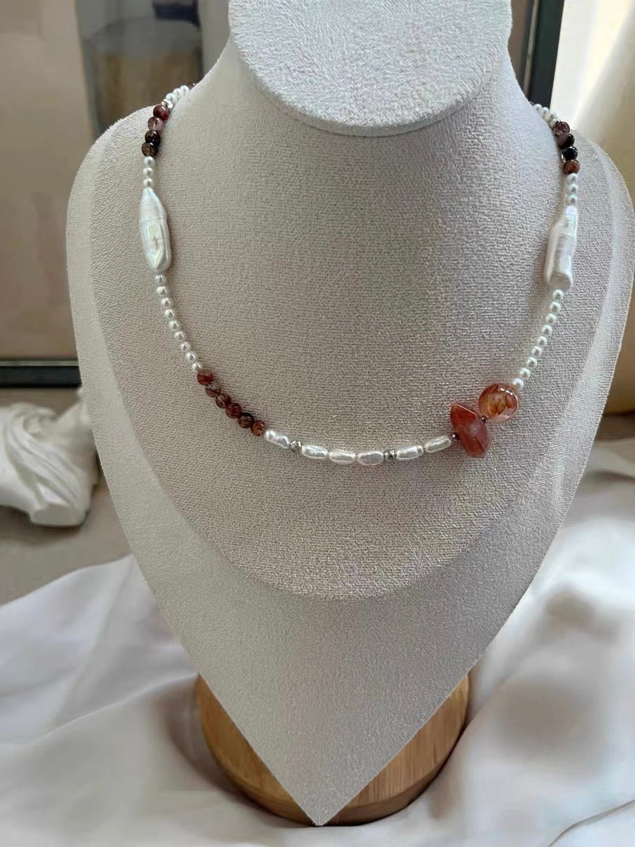 #PN1308 modern chic | Freshwater pearl necklace golden sunstone tower fire quartz black gold super 7 rose quartz aurora baby pearl silver stone baroque lute shaped