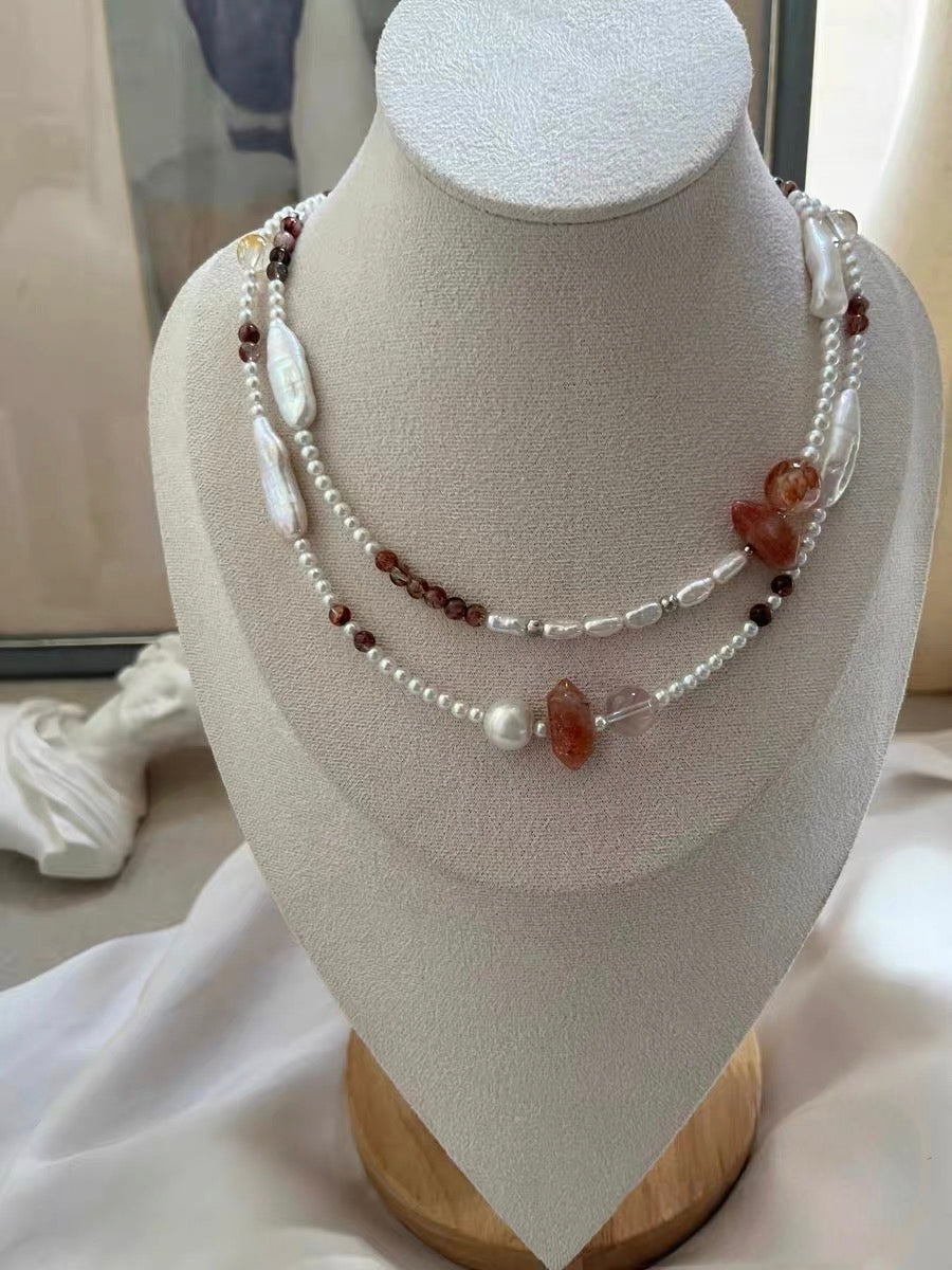 #PN1308 modern chic | Freshwater pearl necklace golden sunstone tower fire quartz black gold super 7 rose quartz aurora baby pearl silver stone baroque lute shaped