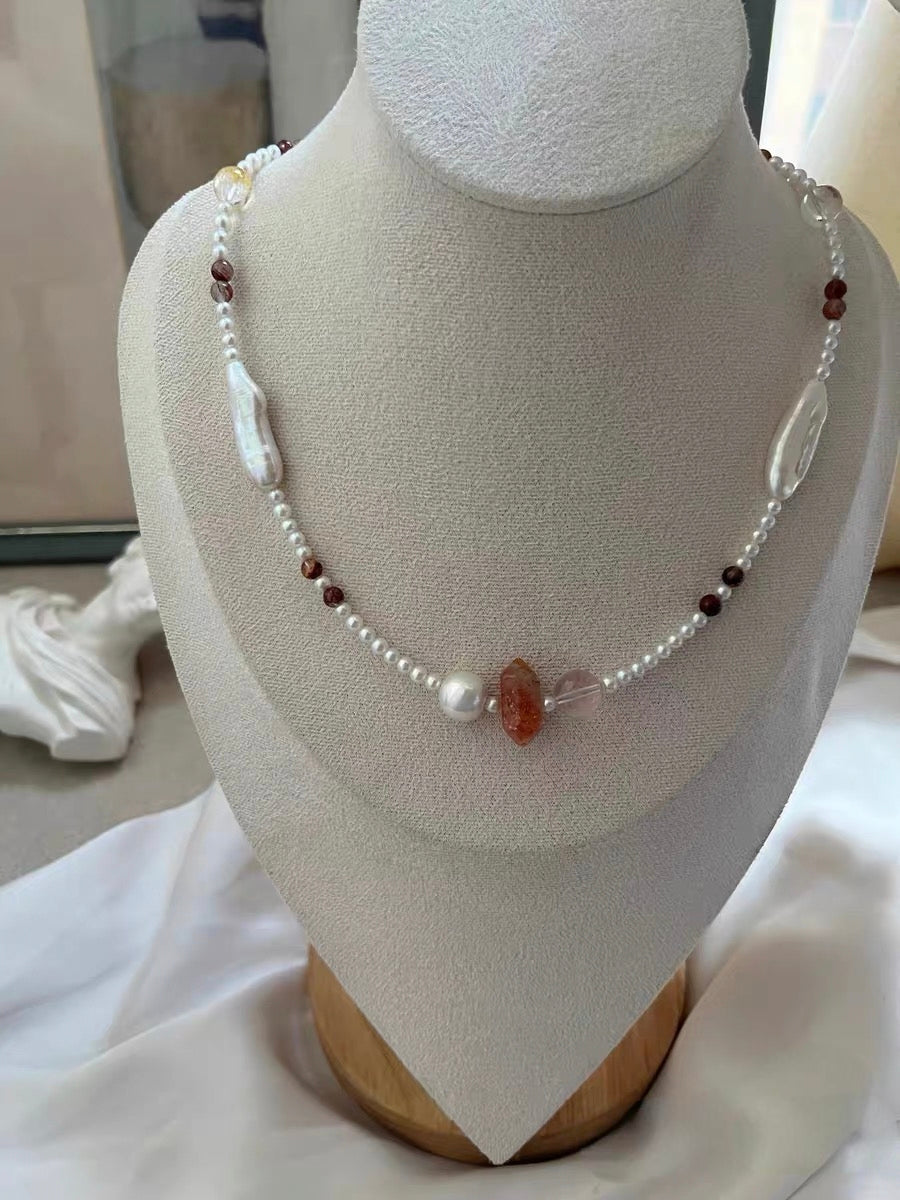 #PN1308 modern chic | Freshwater pearl necklace golden sunstone tower fire quartz black gold super 7 rose quartz aurora baby pearl silver stone baroque lute shaped