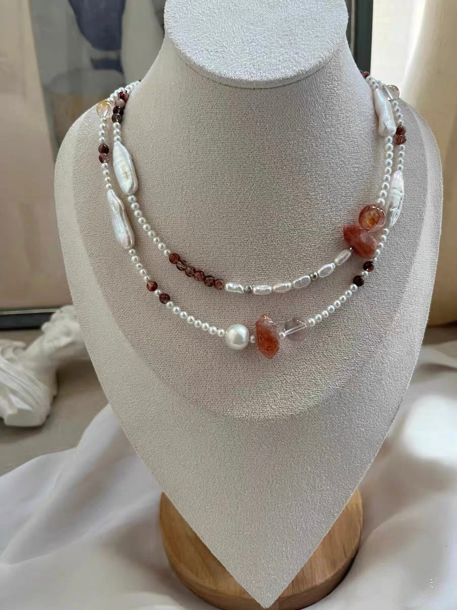 #PN1308 modern chic | Freshwater pearl necklace golden sunstone tower fire quartz black gold super 7 rose quartz aurora baby pearl silver stone baroque lute shaped
