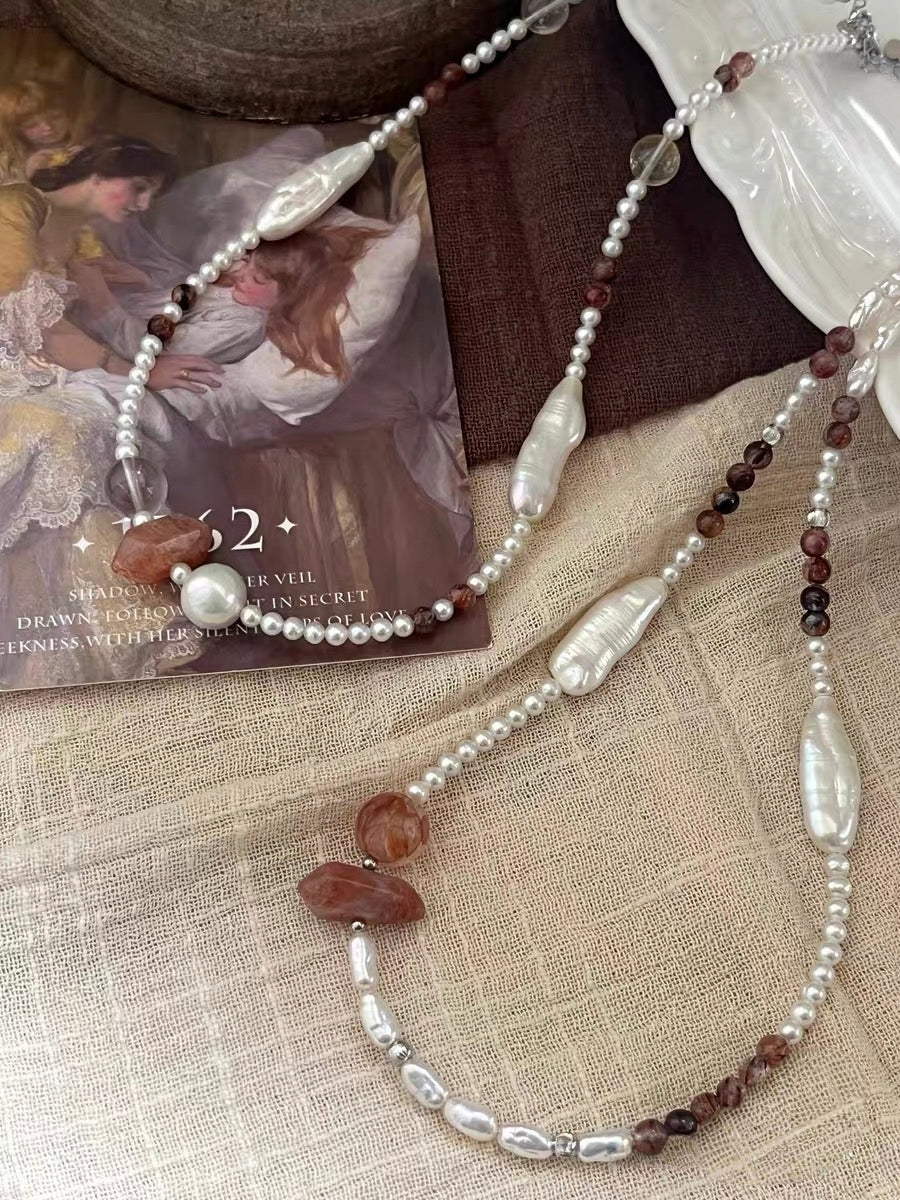 #PN1308 modern chic | Freshwater pearl necklace golden sunstone tower fire quartz black gold super 7 rose quartz aurora baby pearl silver stone baroque lute shaped