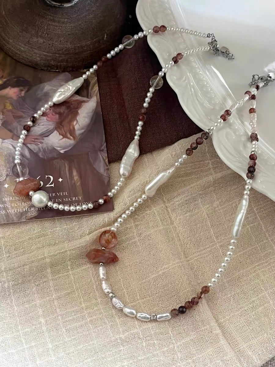 #PN1308 modern chic | Freshwater pearl necklace golden sunstone tower fire quartz black gold super 7 rose quartz aurora baby pearl silver stone baroque lute shaped