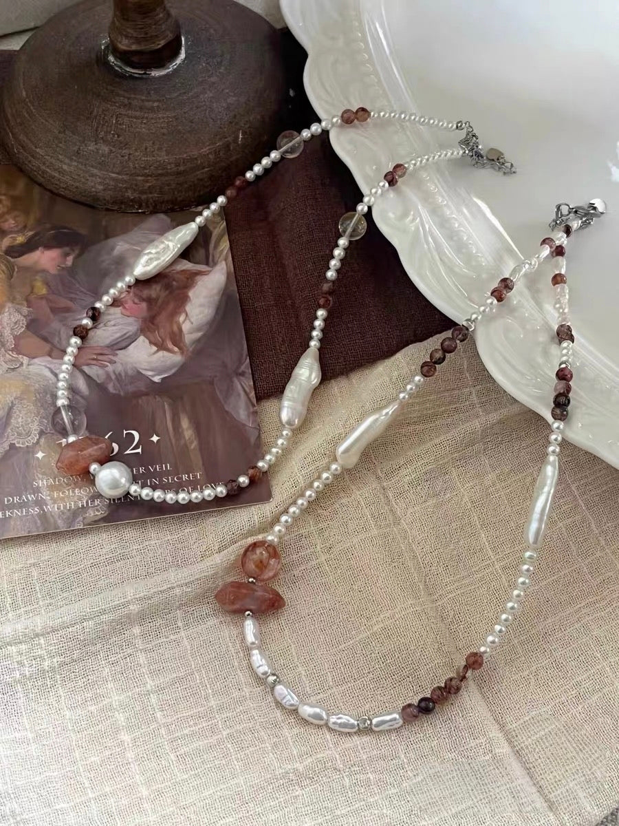 #PN1308 modern chic | Freshwater pearl necklace golden sunstone tower fire quartz black gold super 7 rose quartz aurora baby pearl silver stone baroque lute shaped