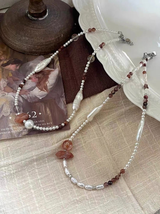 #PN1308 modern chic | Freshwater pearl necklace golden sunstone tower fire quartz black gold super 7 rose quartz aurora baby pearl silver stone baroque lute shaped