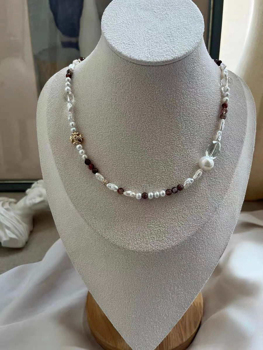 #PN1299 red moon | Freshwater pearl necklace 45cm-46cm lemon citrine moon baroque pearls fire quartz amethyst