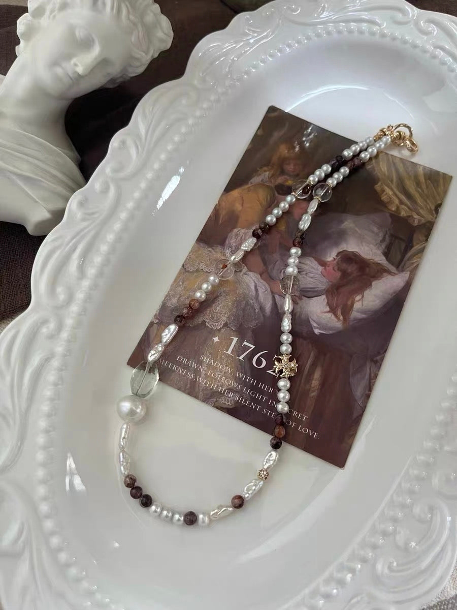 #PN1299 red moon | Freshwater pearl necklace 45cm-46cm lemon citrine moon baroque pearls fire quartz amethyst