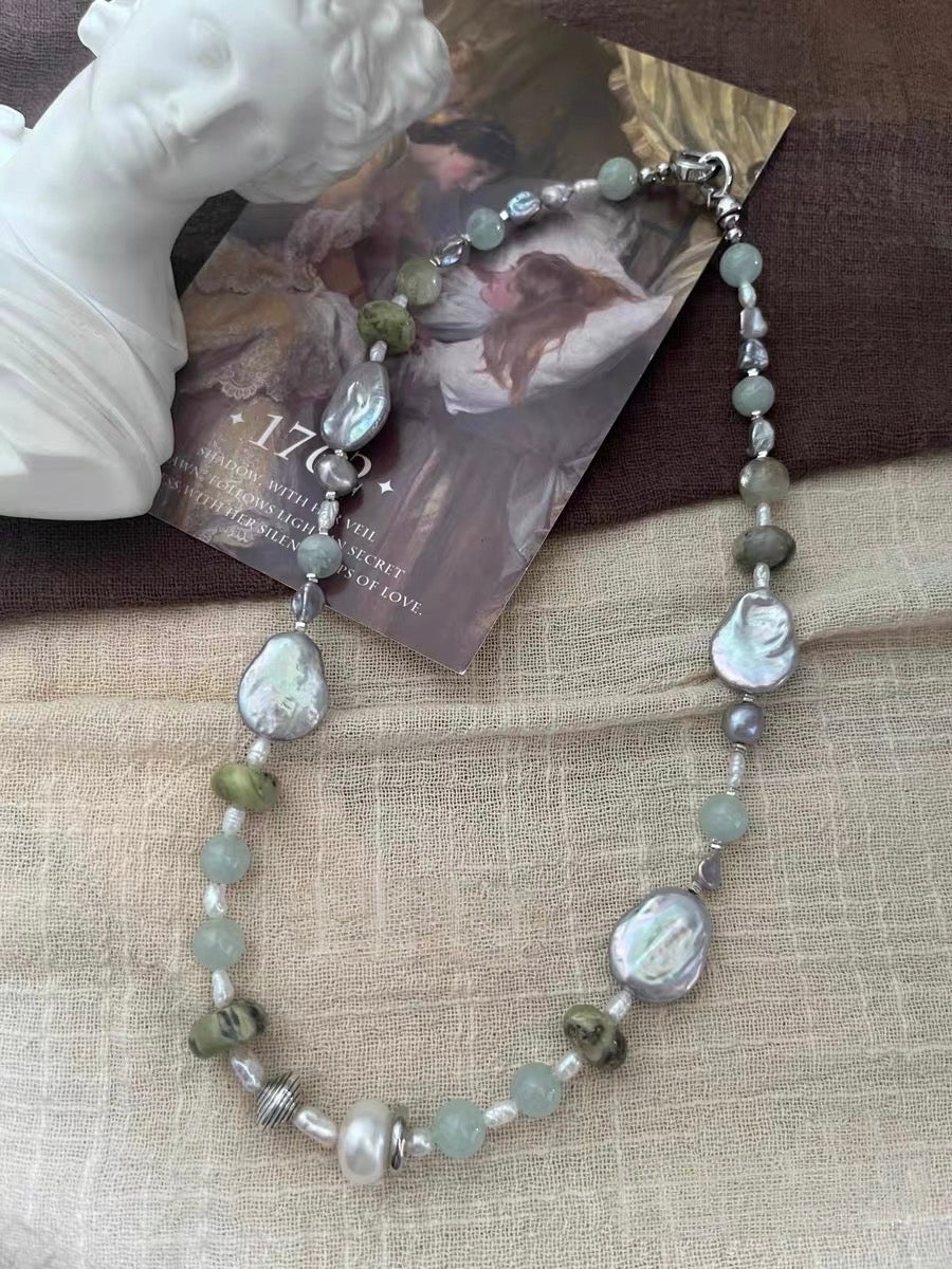#PN1298 jungle city | Freshwater pearl necklace 45cm moon & son design baroque pearls mermaid baroque golden hematoid aquamarine flower petal pearls