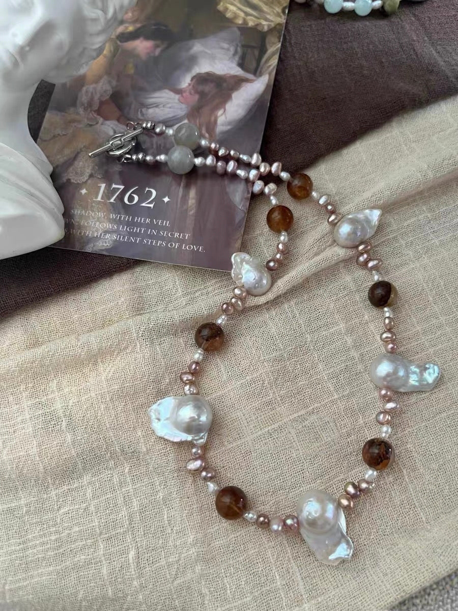 #PN1298 jungle city | Freshwater pearl necklace 45cm moon & son design baroque pearls mermaid baroque golden hematoid aquamarine flower petal pearls