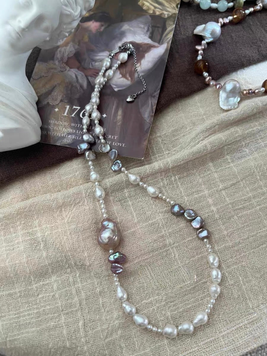 #PN1298 jungle city | Freshwater pearl necklace 45cm moon & son design baroque pearls mermaid baroque golden hematoid aquamarine flower petal pearls