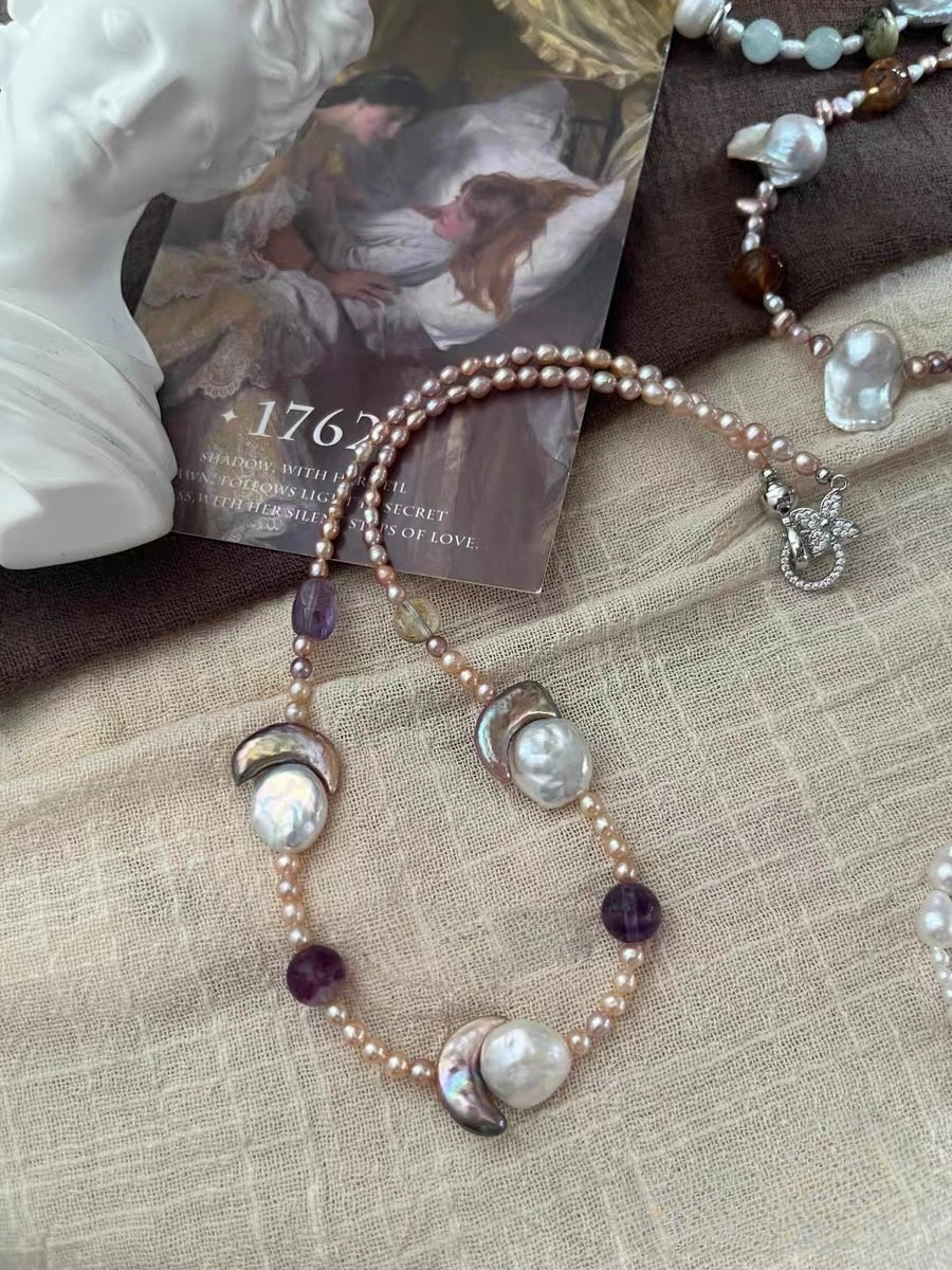 #PN1298 jungle city | Freshwater pearl necklace 45cm moon & son design baroque pearls mermaid baroque golden hematoid aquamarine flower petal pearls