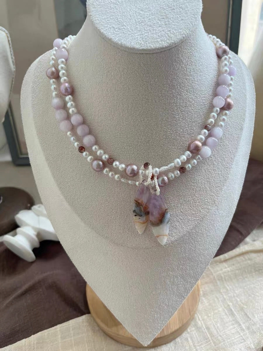 #PN1300 purple romance | Freshwater pearl necklace 43cm kunzite dream amethyst detachable pendant lustrous freshwater pearls clover pendant