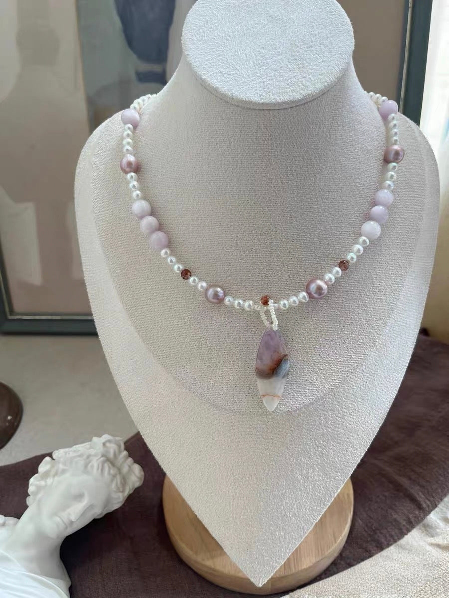 #PN1300 purple romance | Freshwater pearl necklace 43cm kunzite dream amethyst detachable pendant lustrous freshwater pearls clover pendant