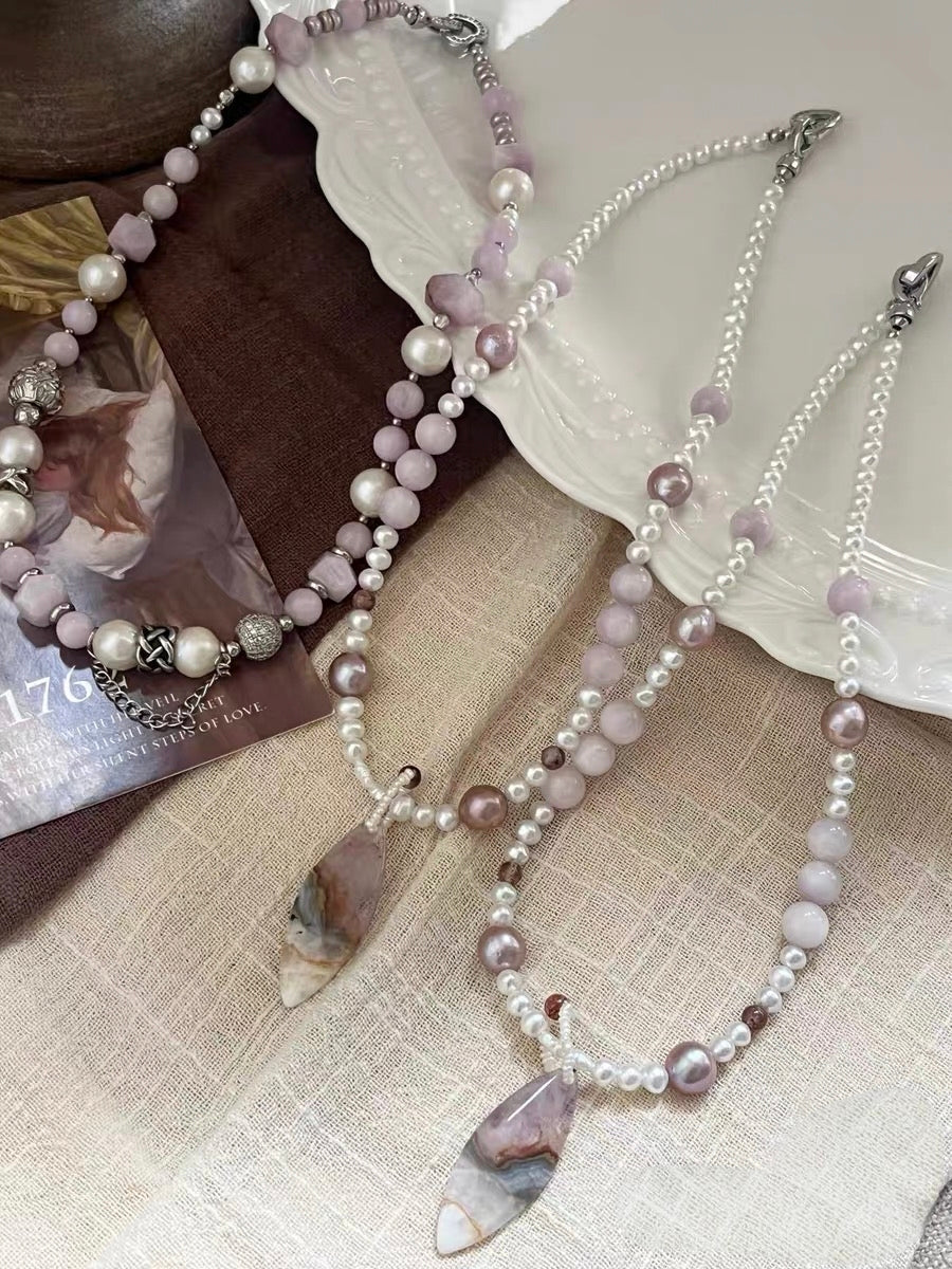 #PN1300 purple romance | Freshwater pearl necklace 43cm kunzite dream amethyst detachable pendant lustrous freshwater pearls clover pendant