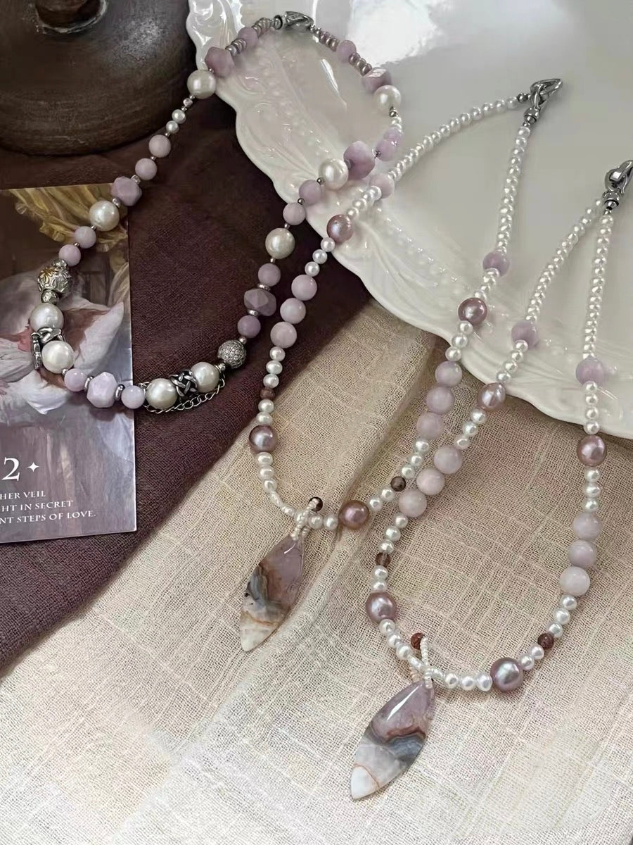 #PN1300 purple romance | Freshwater pearl necklace 43cm kunzite dream amethyst detachable pendant lustrous freshwater pearls clover pendant