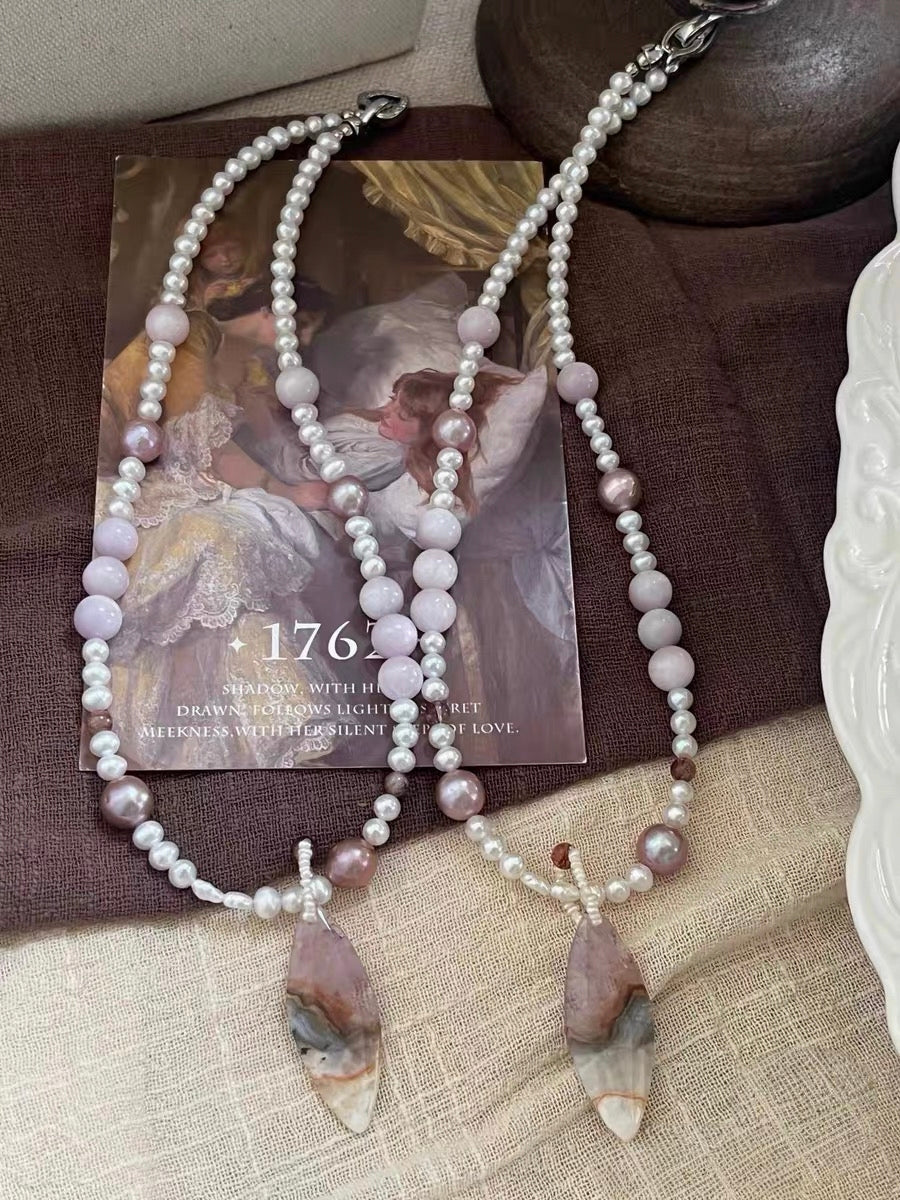 #PN1300 purple romance | Freshwater pearl necklace 43cm kunzite dream amethyst detachable pendant lustrous freshwater pearls clover pendant