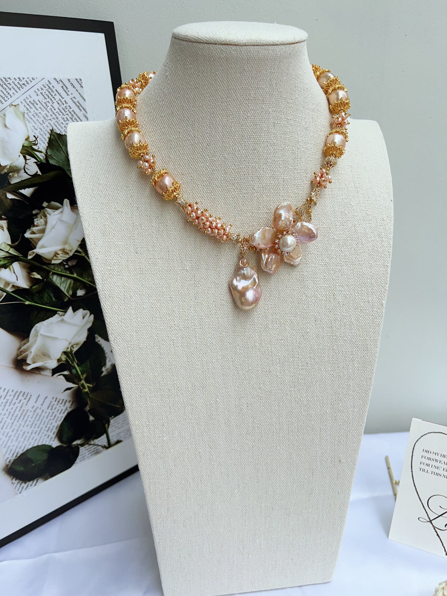 #PN1150 [Floral Series] Freshwater Pearl Necklace| 44.5cm| 43mm Big Petal Flower 🌺| 30mm Fishtail Baroque Pendant | 11-13mm Purple Baroque Pearl| Hardcore Industrial Style