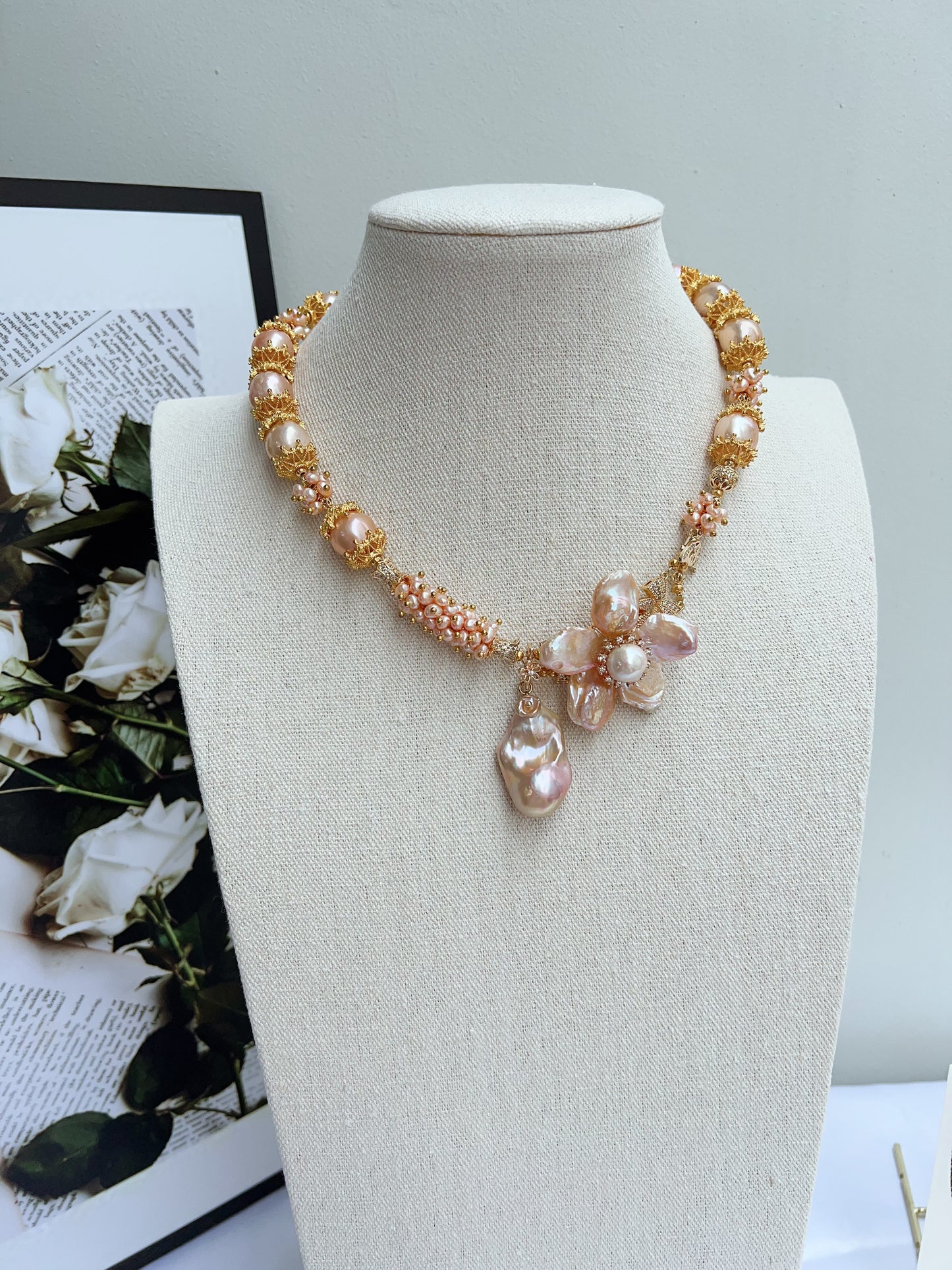 #PN1150 [Floral Series] Freshwater Pearl Necklace| 44.5cm| 43mm Big Petal Flower 🌺| 30mm Fishtail Baroque Pendant | 11-13mm Purple Baroque Pearl| Hardcore Industrial Style