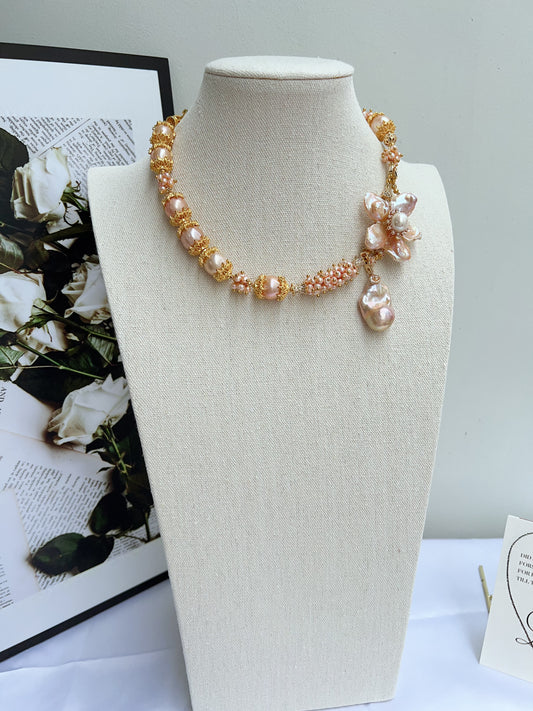#PN1150 [Floral Series] Freshwater Pearl Necklace| 44.5cm| 43mm Big Petal Flower 🌺| 30mm Fishtail Baroque Pendant | 11-13mm Purple Baroque Pearl| Hardcore Industrial Style