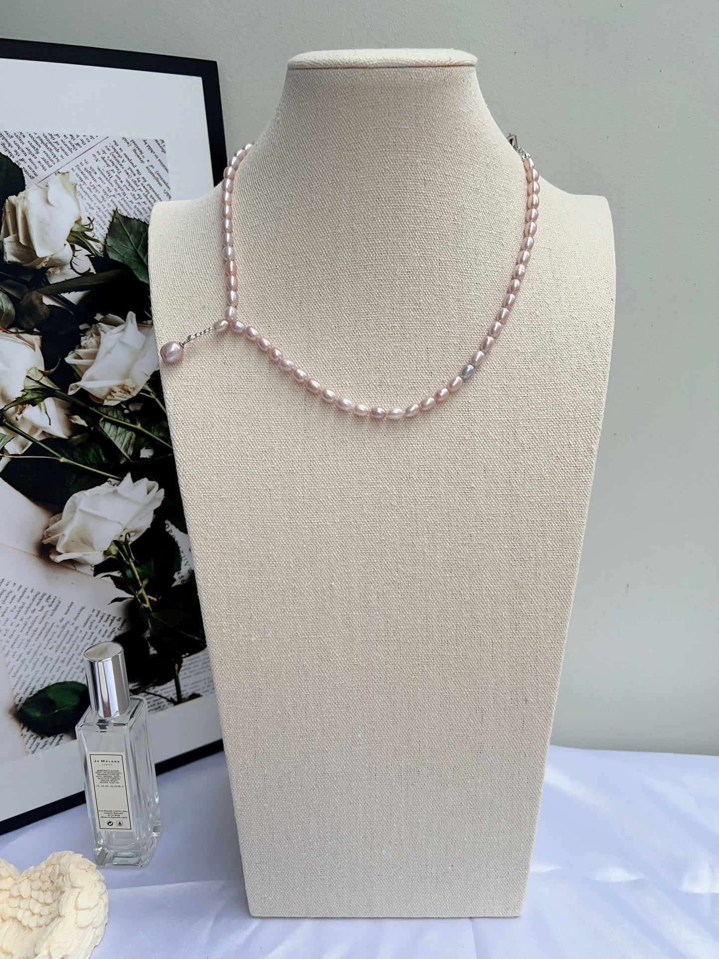 #PN1240 freshwater pearl necklace long Y shape necklace light grey purple rice pearl excellent lustre high quality unique design fixed shape