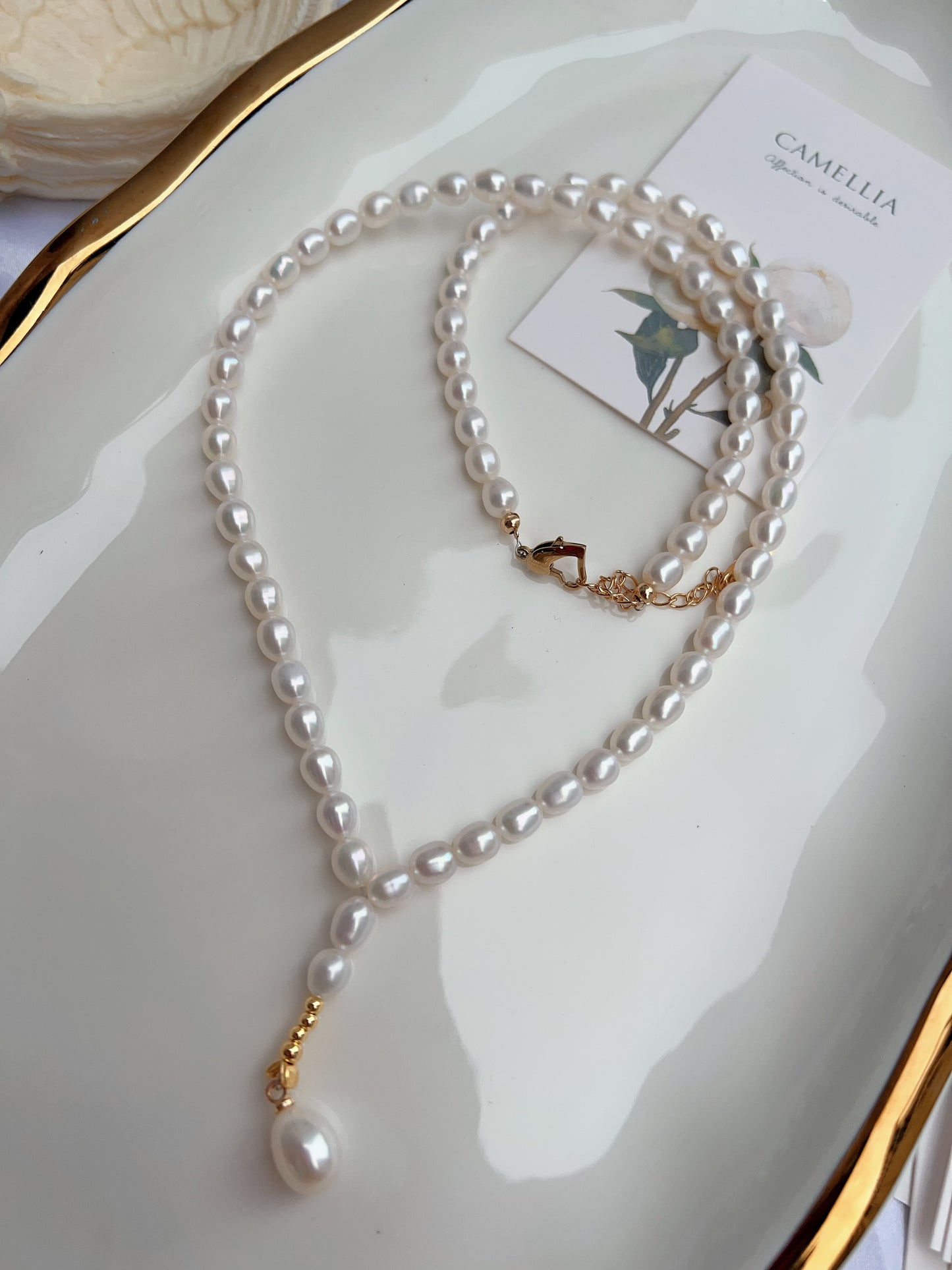 #PN1241 freshwater pearl necklace long Y shape necklace selected pearls white rice pearl high quality lustrous