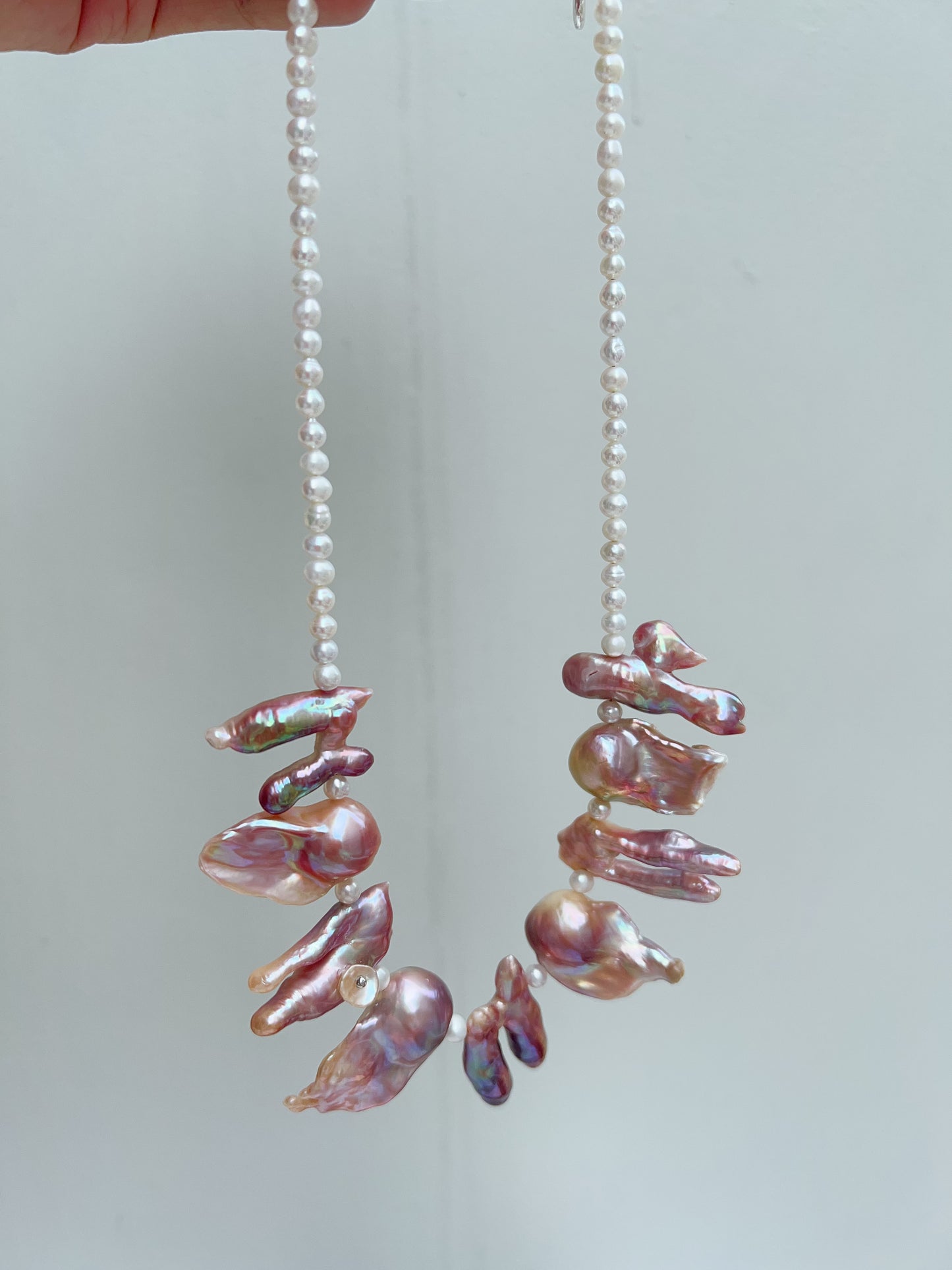 #PN1206 freshwater pearl necklace smile necklace rare shape metallic purple lustre 2-8 holed baroque pearl 40+5cm