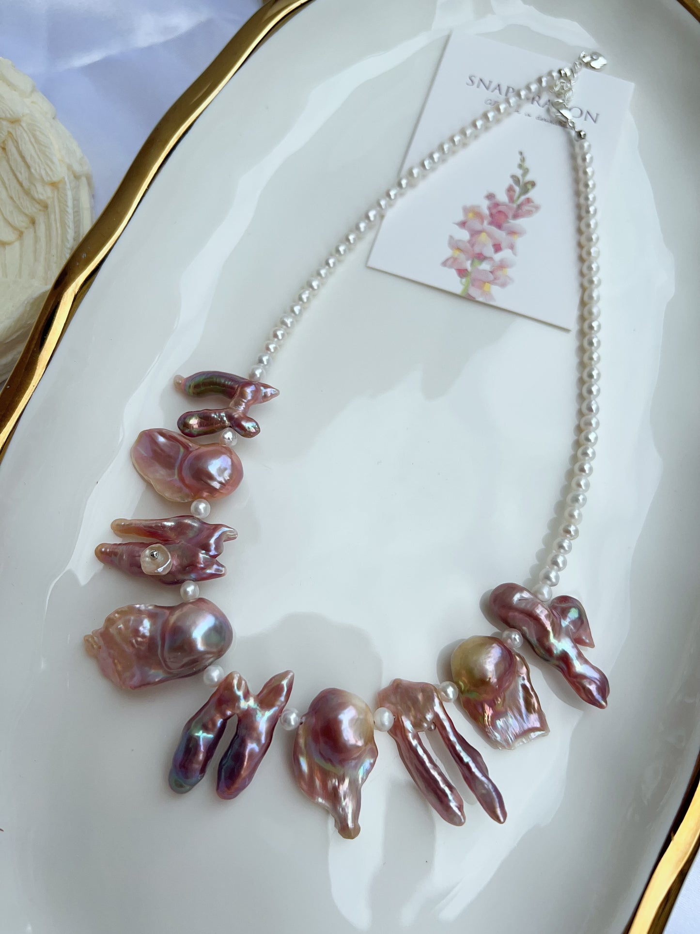 #PN1206 freshwater pearl necklace smile necklace rare shape metallic purple lustre 2-8 holed baroque pearl 40+5cm