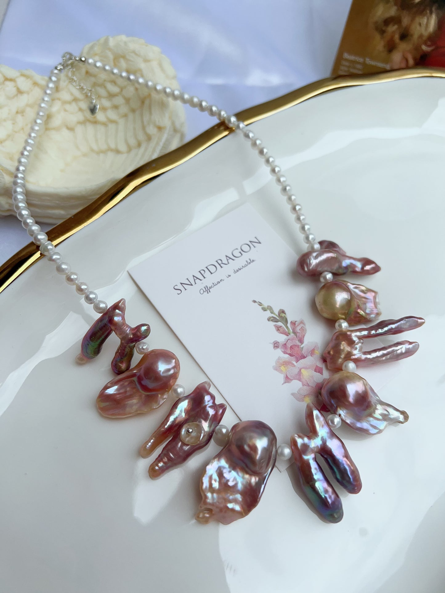 #PN1206 freshwater pearl necklace smile necklace rare shape metallic purple lustre 2-8 holed baroque pearl 40+5cm