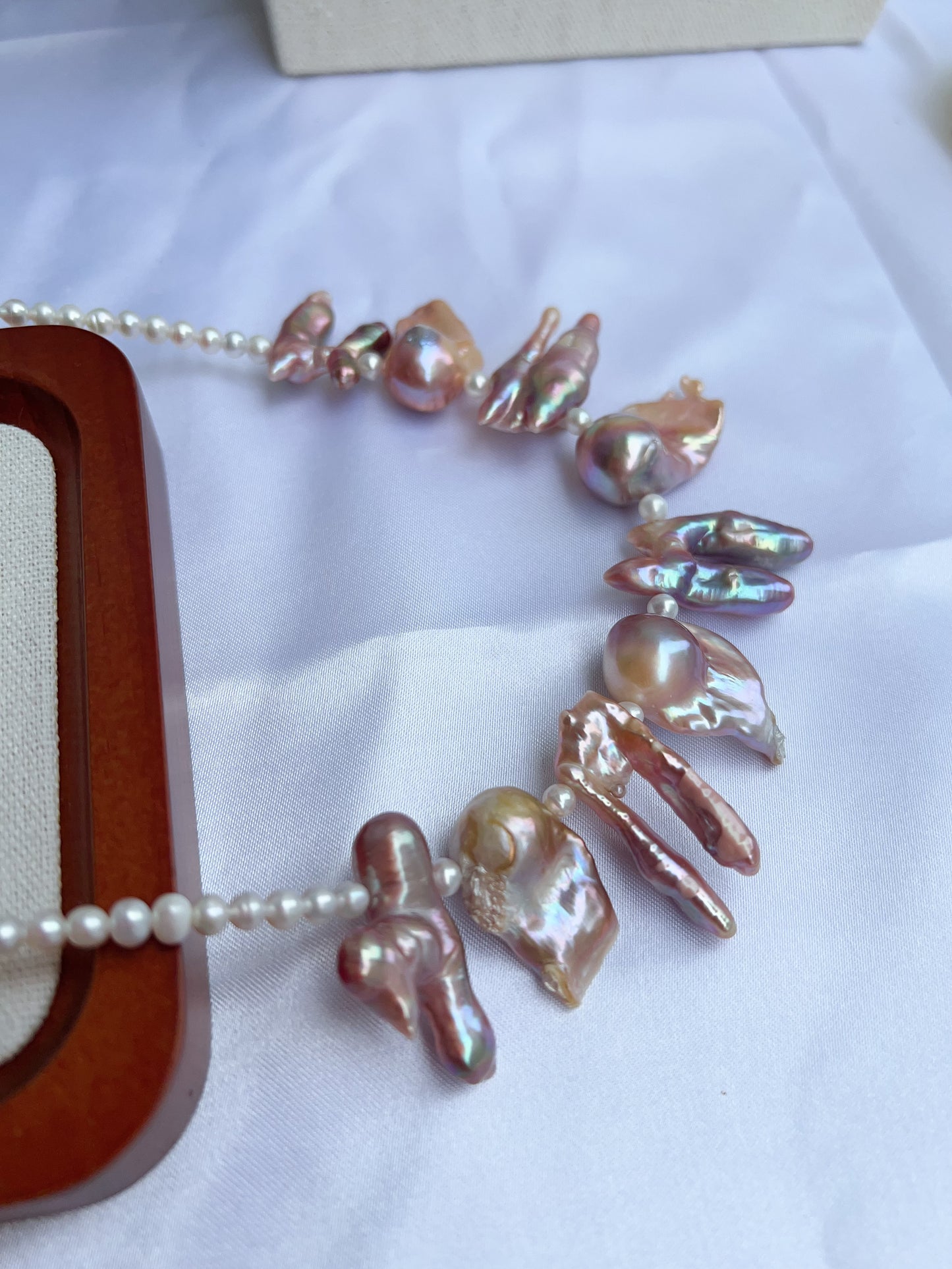 #PN1206 freshwater pearl necklace smile necklace rare shape metallic purple lustre 2-8 holed baroque pearl 40+5cm