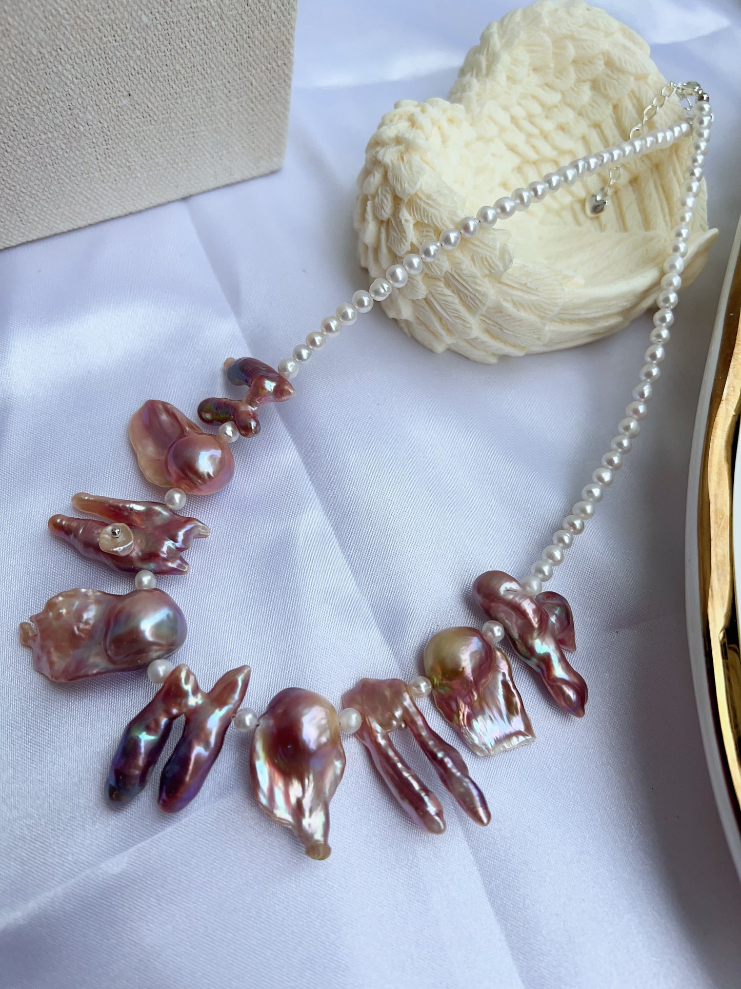 #PN1206 freshwater pearl necklace smile necklace rare shape metallic purple lustre 2-8 holed baroque pearl 40+5cm