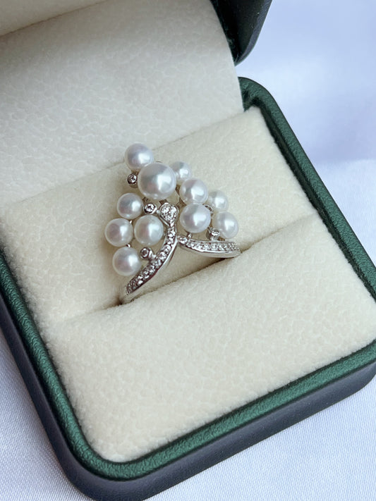 #PR01 freshwater pearl ring crown in castle design selected silver blue lustre & pink blue lustre pearls high quality