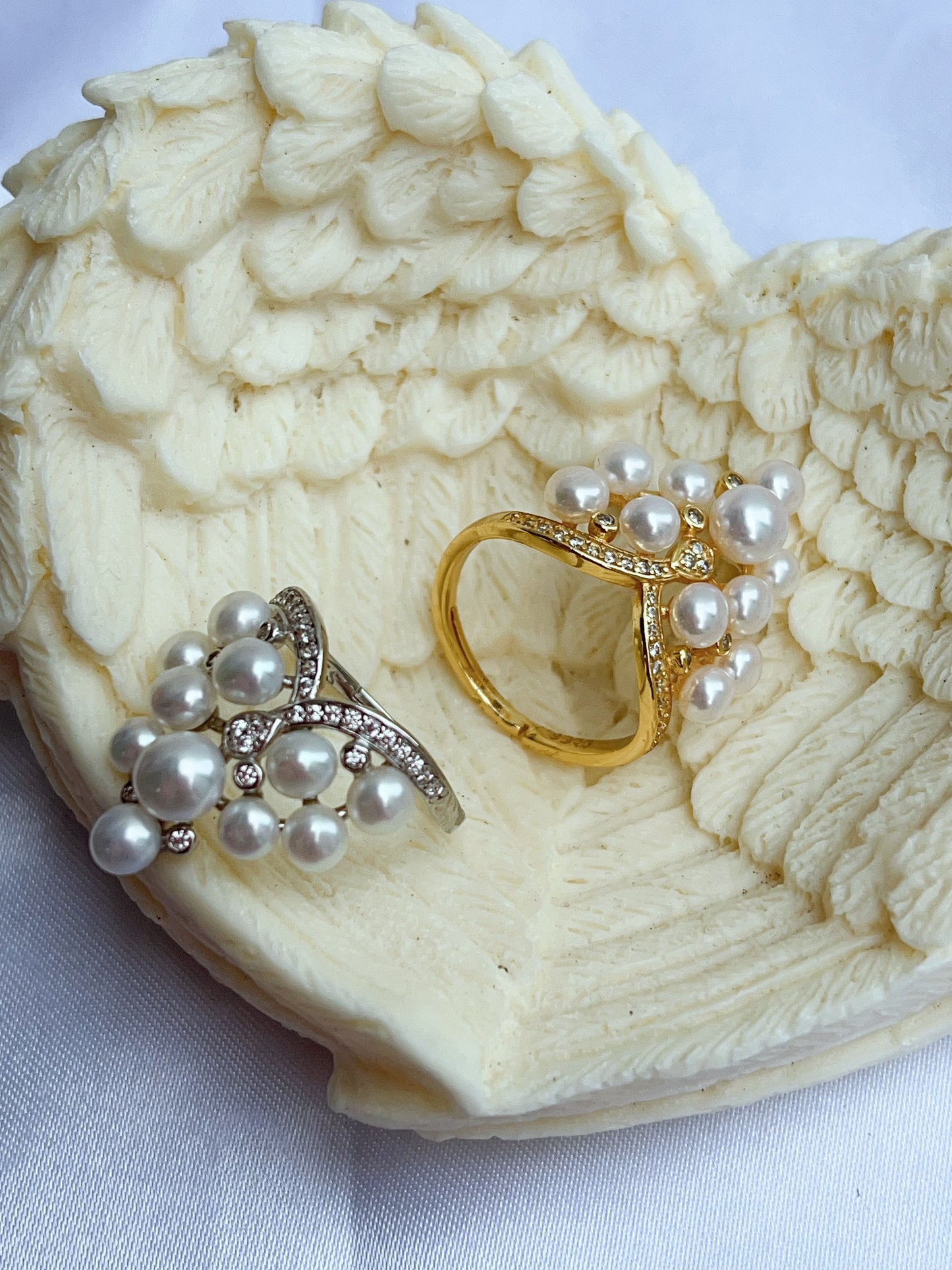 #PR01 freshwater pearl ring crown in castle design selected silver blue lustre & pink blue lustre pearls high quality