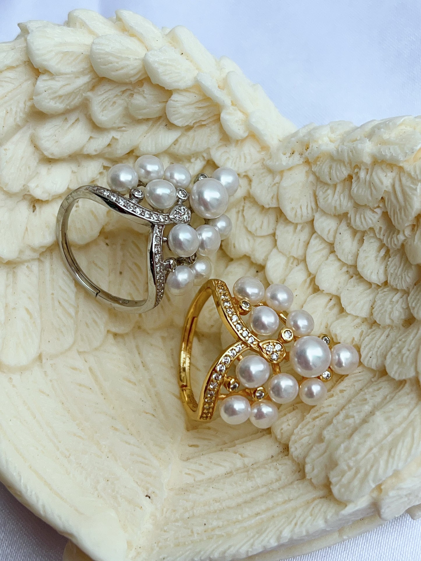 #PR01 freshwater pearl ring crown in castle design selected silver blue lustre & pink blue lustre pearls high quality