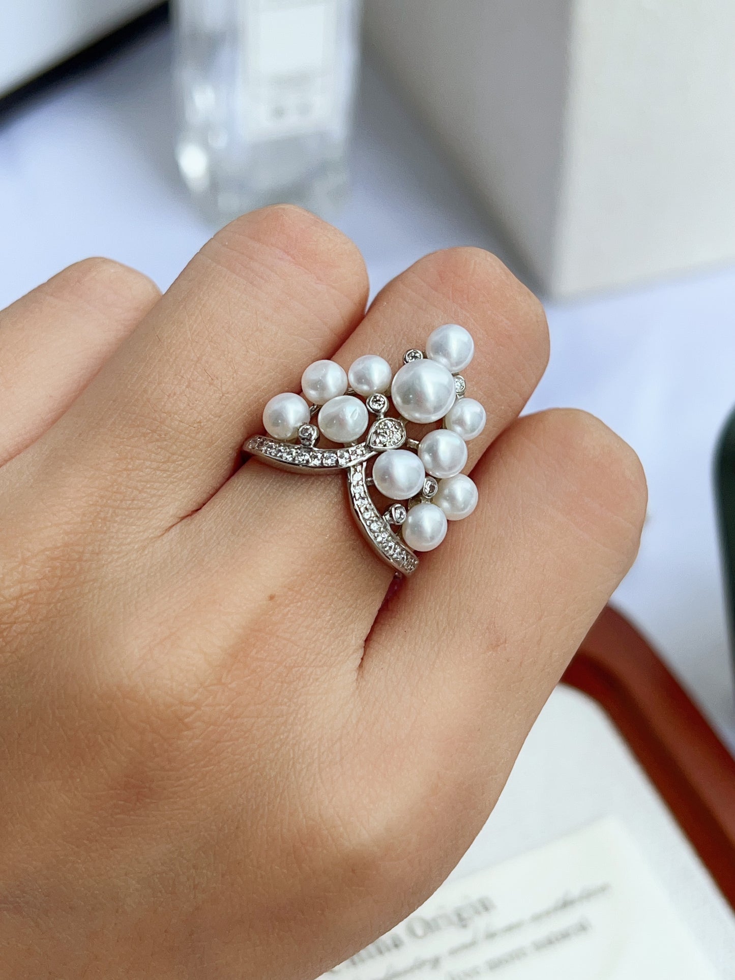 #PR01 freshwater pearl ring crown in castle design selected silver blue lustre & pink blue lustre pearls high quality