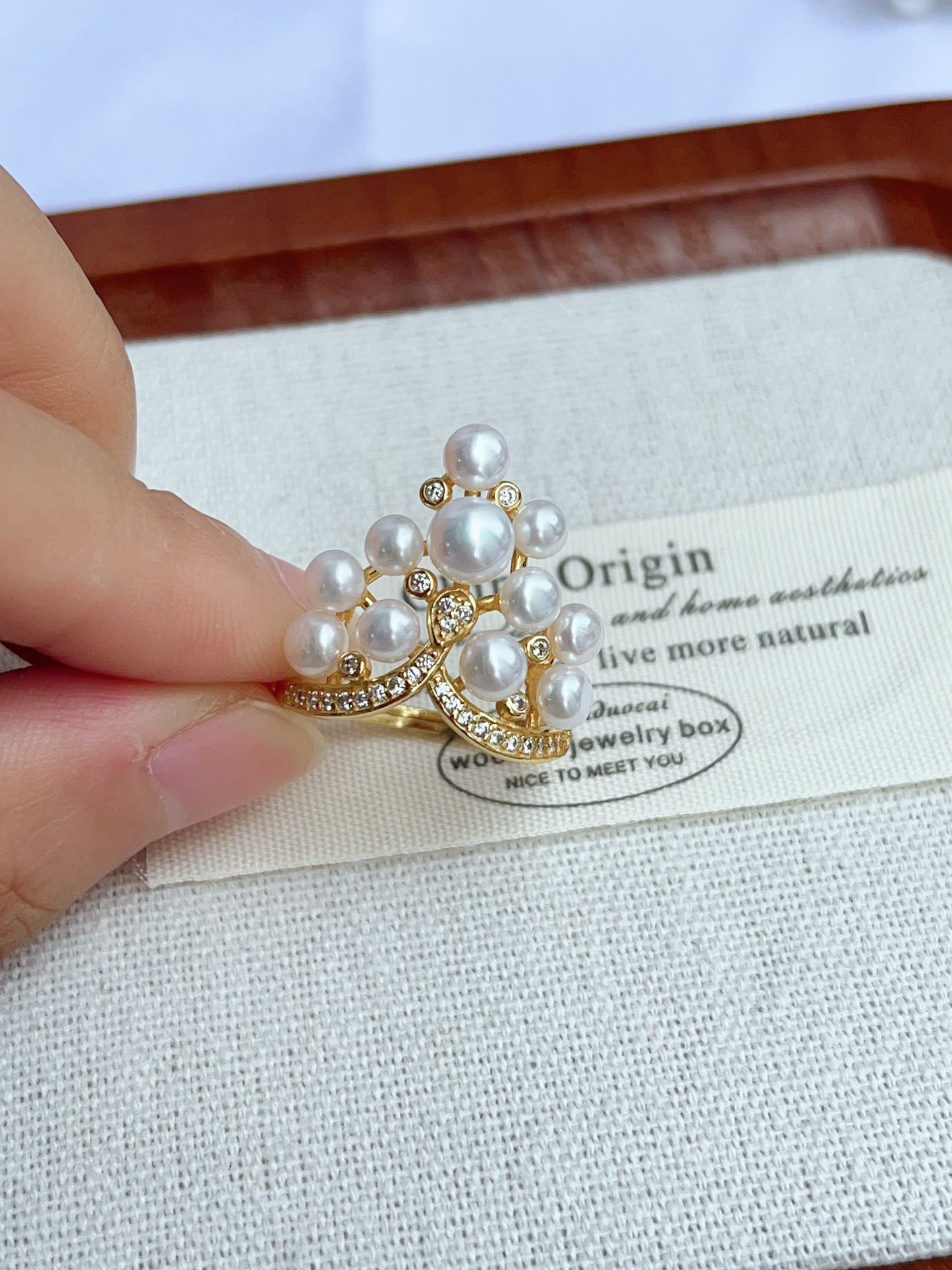 #PR01 freshwater pearl ring crown in castle design selected silver blue lustre & pink blue lustre pearls high quality