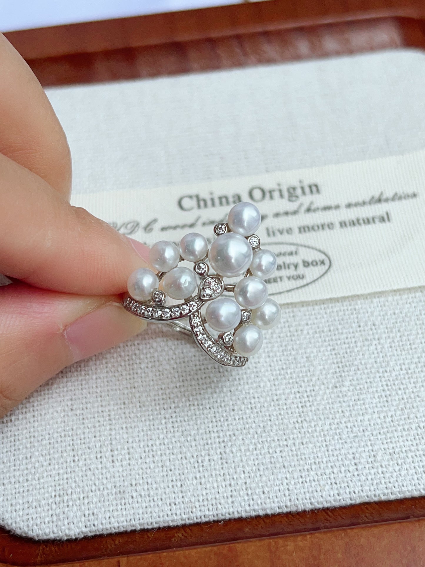 #PR01 freshwater pearl ring crown in castle design selected silver blue lustre & pink blue lustre pearls high quality