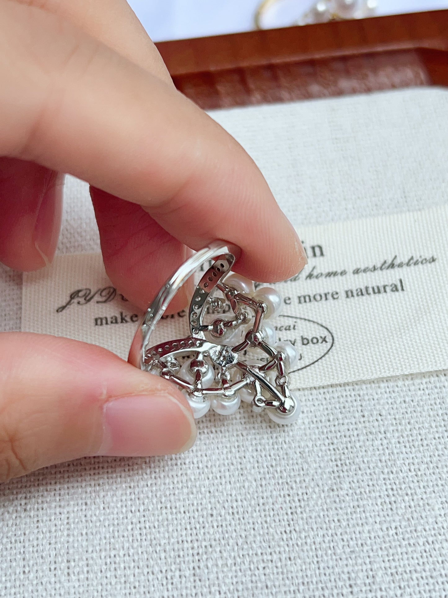 #PR01 freshwater pearl ring crown in castle design selected silver blue lustre & pink blue lustre pearls high quality